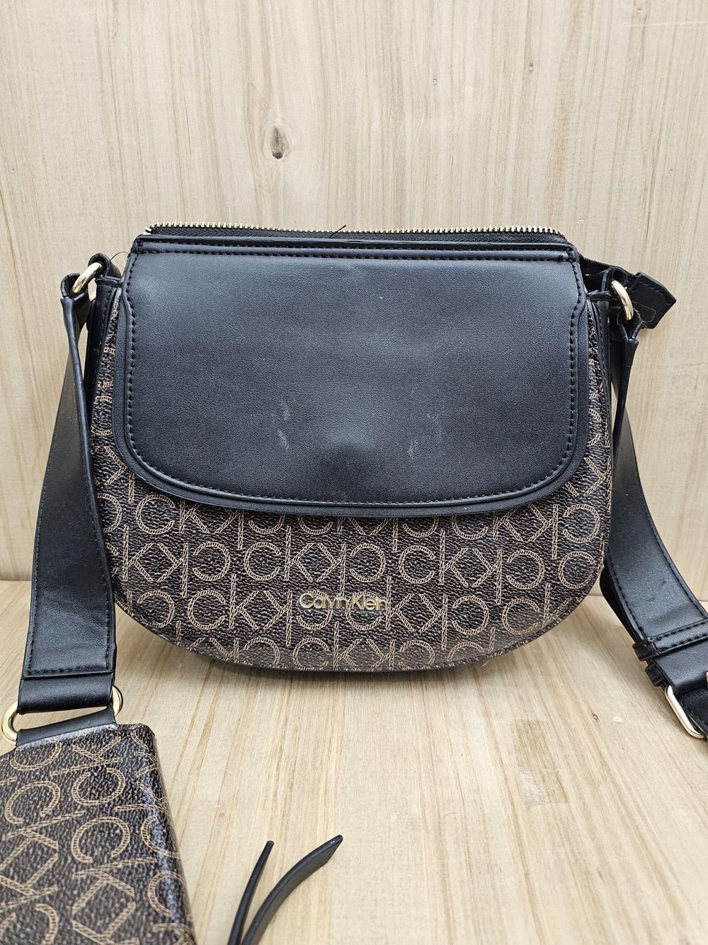 Calvin Klein Black & Brown Monogram Crossbody Bag